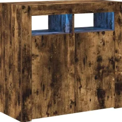 Armoires & Meubles De Rangement-vidaXL Buffet avec lumières LED chêne fumé 80x35x75 cm Ch&ecirc;ne fumé