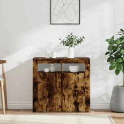 Armoires & Meubles De Rangement-vidaXL Buffet avec lumières LED chêne fumé 80x35x75 cm Ch&ecirc;ne fumé