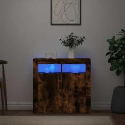 Armoires & Meubles De Rangement-vidaXL Buffet avec lumières LED chêne fumé 80x35x75 cm Ch&ecirc;ne fumé