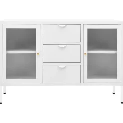 Armoires & Meubles De Rangement-vidaXL Buffet 105x35x70 cm Acier et verre trempé Blanc