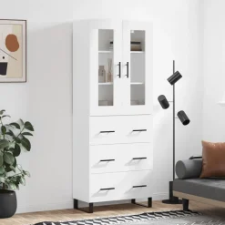 Armoires & Meubles De Rangement-vidaXL Buffet haut 69,5x34x180 cm Bois d'ingénierie Blanc