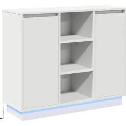 Tables-vidaXL Buffet LED 90 x 32 x 75 cm Bois d'ingénierie Blanc