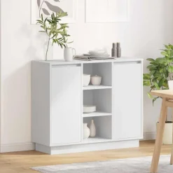 Tables-vidaXL Buffet LED 90 x 32 x 75 cm Bois d'ingénierie Blanc