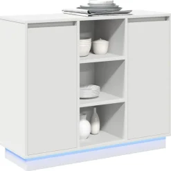 Tables-vidaXL Buffet LED 90 x 32 x 75 cm Bois d'ingénierie Blanc