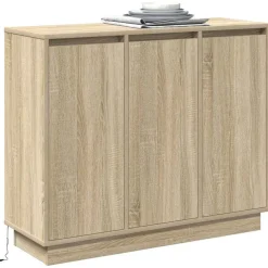 Tables-vidaXL Buffet LED Chêne Sonoma 90 x 32 x 75 cm Bois d'ingénierie Ch&ecirc;ne sonoma