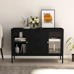 Armoires & Meubles De Rangement-vidaXL Buffet 105x35x70 cm Acier et verre trempé Noir