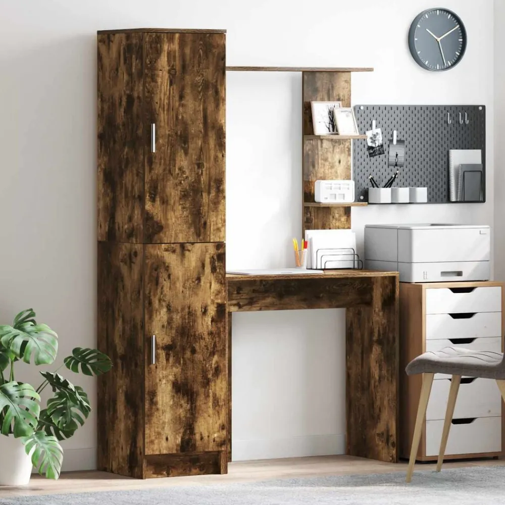 vidaXL Bureau 2 pcs Chêne fumé