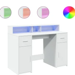 Meubles De Bureau-vidaXL Bureau avec lumières LED 120x55x91 cm bois d'ingénierie Blanc