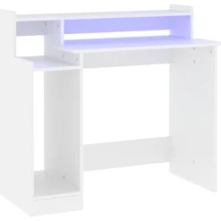 Meubles De Bureau-vidaXL Bureau avec lumières LED 97x45x90 cm Bois d'ingénierie Blanc