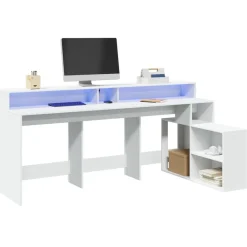 Meubles De Bureau-vidaXL Bureau avec lumières LED 200x104x91 cm bois d'ingénierie Blanc