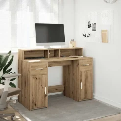 Meubles De Bureau-vidaXL Bureau avec lumières LED chêne artisanal bois d'ingénierie ch&ecirc;ne artisanal