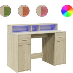 Meubles De Bureau-vidaXL Bureau avec lumières LED chêne sonoma bois d'ingénierie Ch&ecirc;ne sonoma
