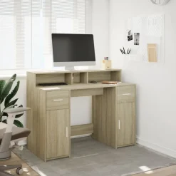 Meubles De Bureau-vidaXL Bureau avec lumières LED chêne sonoma bois d'ingénierie Ch&ecirc;ne sonoma