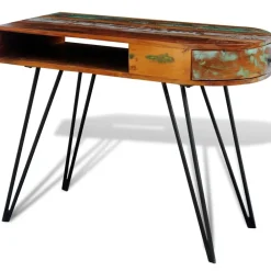 Meubles De Bureau-vidaXL Bureau avec pieds en fer Bois de récupération solide