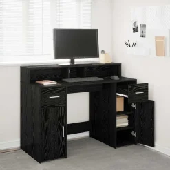 Meubles De Bureau-vidaXL Bureau avec porte Chêne noir 120 x 55 x 91 cm Bois d'ingénierie Ch&ecirc;ne noir