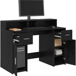 Meubles De Bureau-vidaXL Bureau avec porte Chêne noir 120 x 55 x 91 cm Bois d'ingénierie Ch&ecirc;ne noir