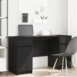 Meubles De Bureau-vidaXL Bureau avec porte Chêne noir 140 x 49 x 76 cm Bois d'ingénierie Ch&ecirc;ne noir