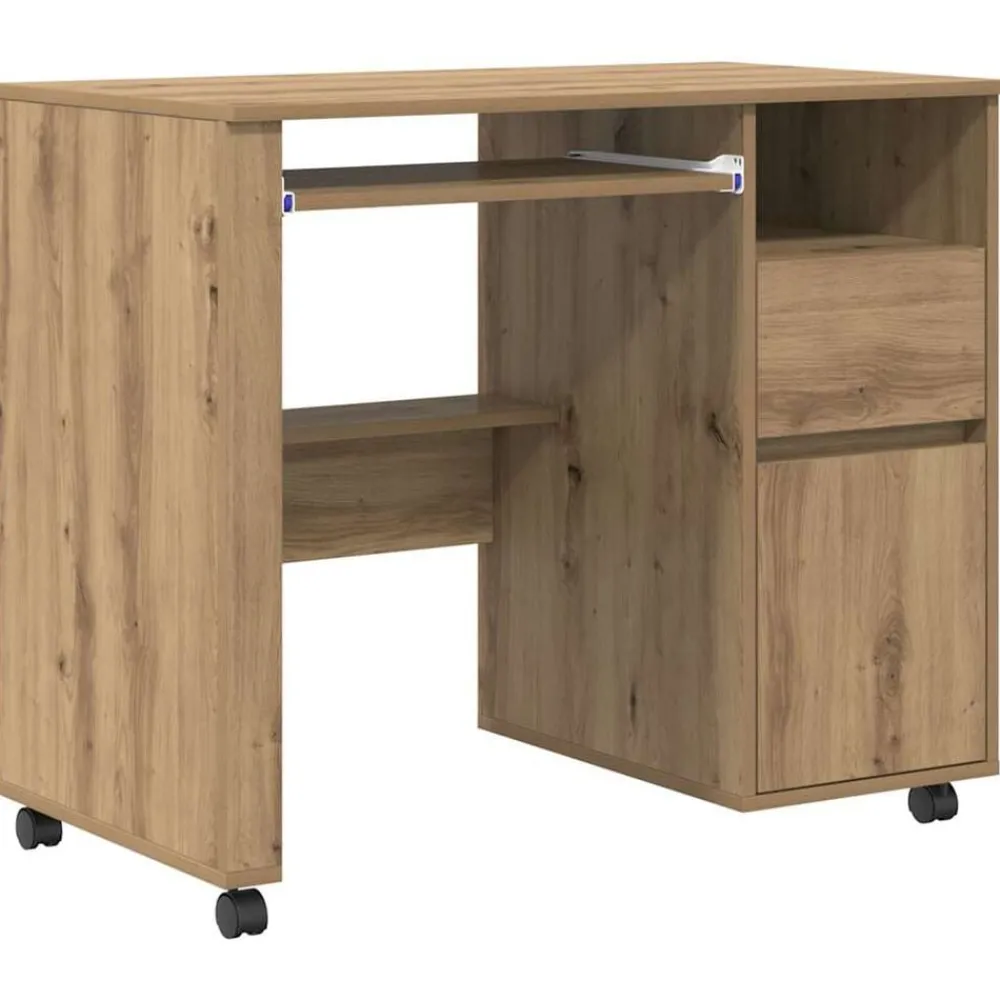vidaXL Bureau avec roues avec tiroir Chêne artisanal 91 x 50 x 77 cm