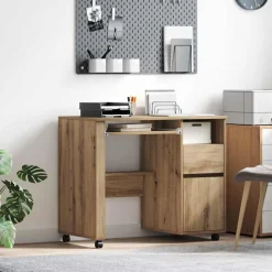 vidaXL Bureau avec roues avec tiroir Chêne artisanal 91 x 50 x 77 cm