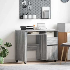 Meubles De Bureau-vidaXL Bureau avec roues Gris Sonoma 91 x 50 x 77 cm Bois d'ingénierie Sonoma gris