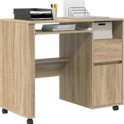 Meubles De Bureau-vidaXL Bureau avec roues avec tiroir Chêne Sonoma 91 x 50 x 77 cm Ch&ecirc;ne sonoma