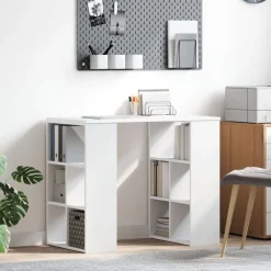 Meubles De Bureau-vidaXL Bureau avec étagère 90 x 50 x 75 cm Bois d'ingénierie Blanc