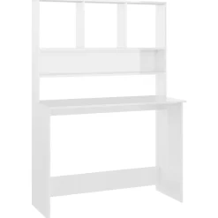 Meubles De Bureau-vidaXL Bureau avec étagères 110 x 45 x 157 cm Aggloméré Blanc brillant