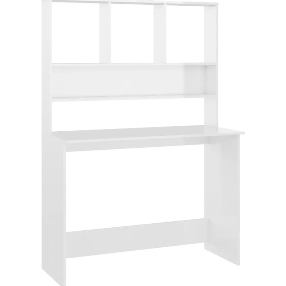 Meubles De Bureau-vidaXL Bureau avec étagères 110 x 45 x 157 cm Aggloméré Blanc brillant
