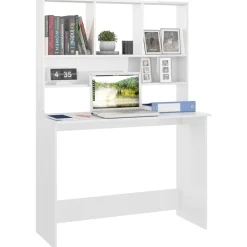 Meubles De Bureau-vidaXL Bureau avec étagères 110 x 45 x 157 cm Aggloméré Blanc brillant