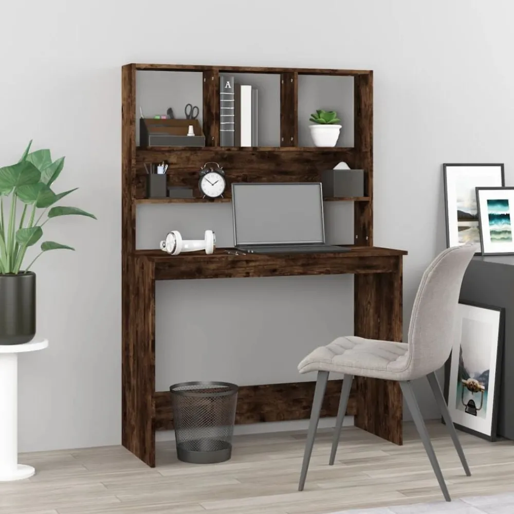 Meubles De Bureau-vidaXL Bureau avec étagères Chêne fumé 102x45x148 cm Bois d'ingénierie Ch&ecirc;ne fumé