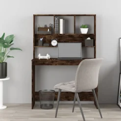 Meubles De Bureau-vidaXL Bureau avec étagères Chêne fumé 102x45x148 cm Bois d'ingénierie Ch&ecirc;ne fumé