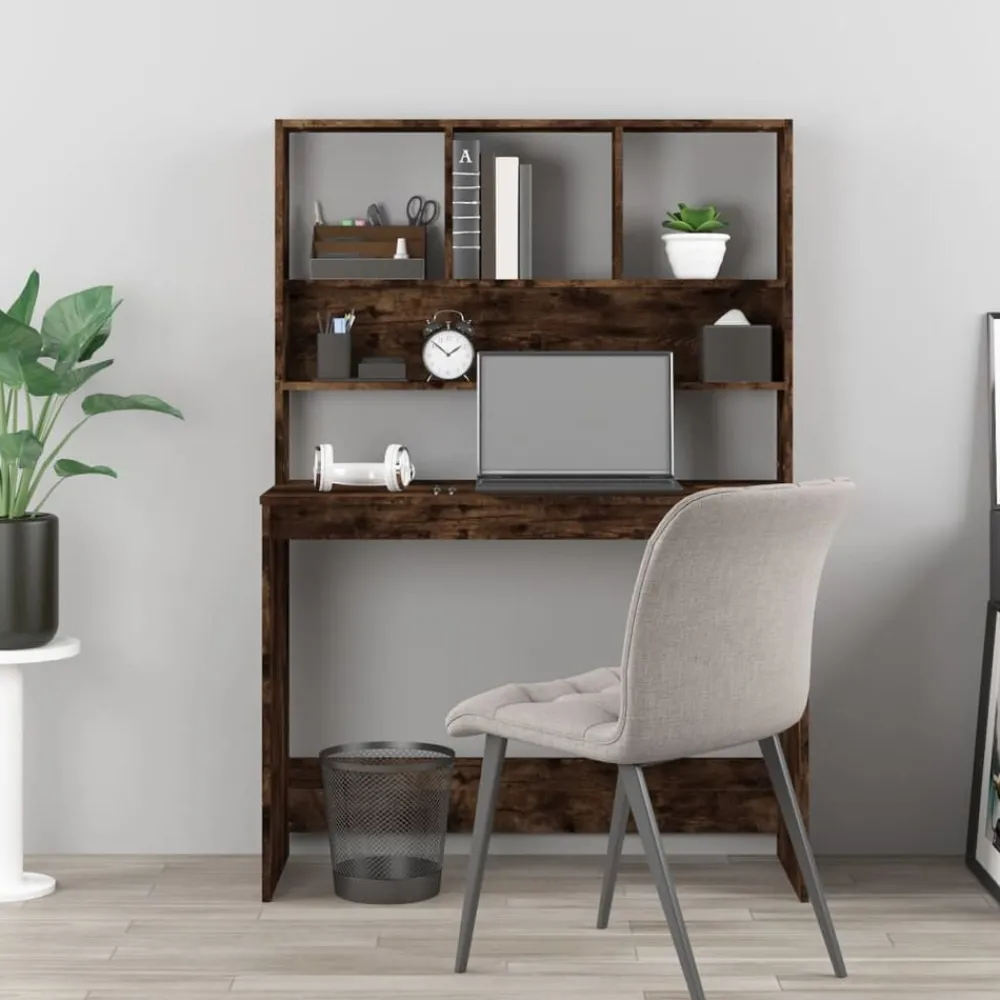 Meubles De Bureau-vidaXL Bureau avec étagères Chêne fumé 102x45x148 cm Bois d'ingénierie Ch&ecirc;ne fumé