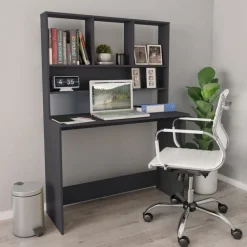 Meubles De Bureau-vidaXL Bureau avec étagères 110x45x157 cm Bois d'ingénierie Gris