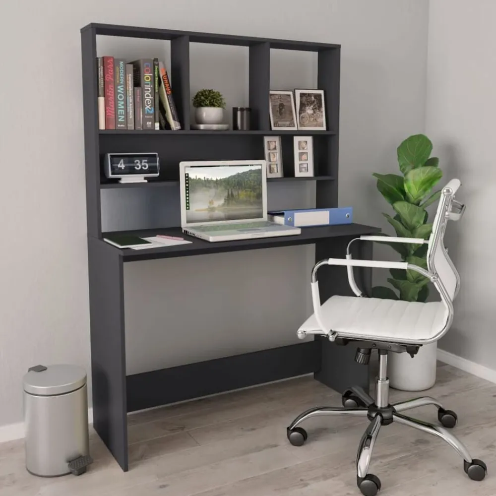 Meubles De Bureau-vidaXL Bureau avec étagères 110x45x157 cm Bois d'ingénierie Gris