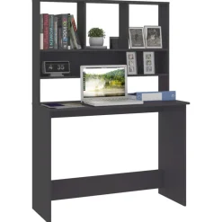 Meubles De Bureau-vidaXL Bureau avec étagères 110x45x157 cm Bois d'ingénierie Gris