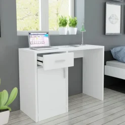 Meubles De Bureau-vidaXL Bureau avec tiroir et placard 100x40x73 cm Blanc