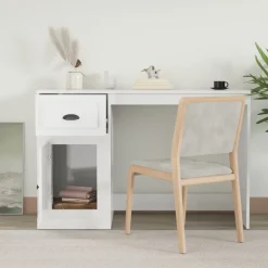 Meubles De Bureau-vidaXL Bureau avec tiroir 115x50x75cm bois d'ingénierie Blanc brillant