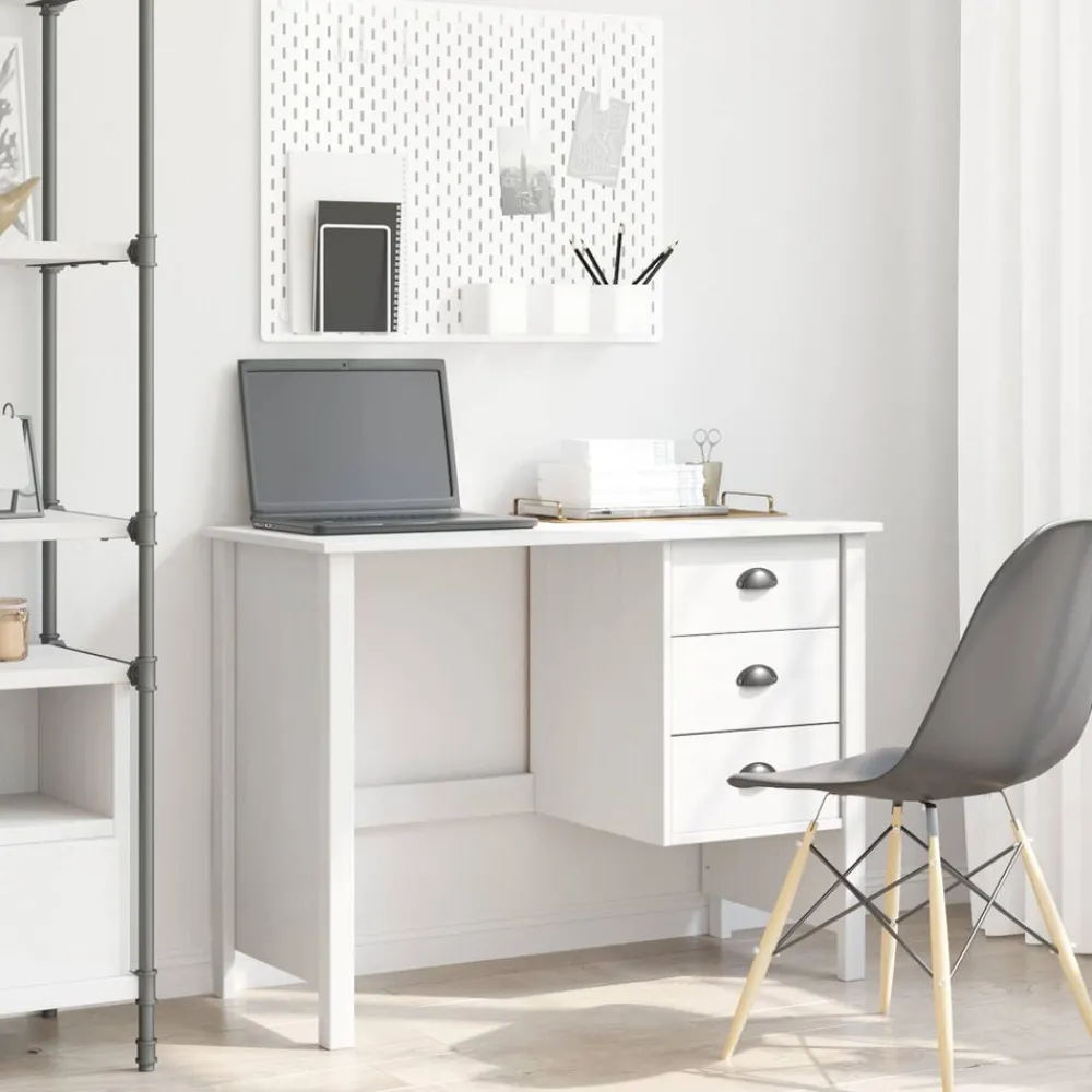 Meubles De Bureau-vidaXL Bureau avec tiroirs Hill 100 x 45 x 74 cm Pin massif Blanc