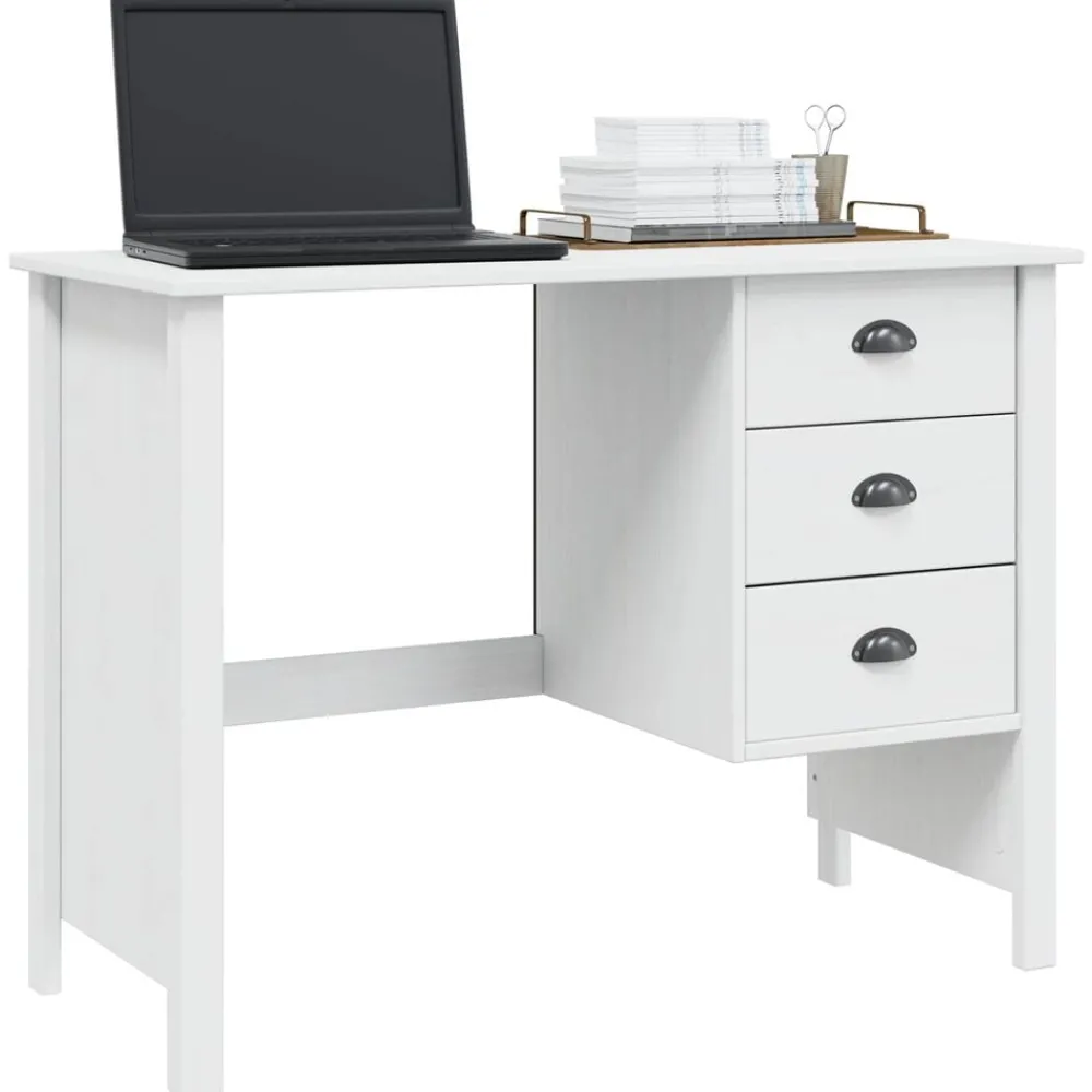 Meubles De Bureau-vidaXL Bureau avec tiroirs Hill 100 x 45 x 74 cm Pin massif Blanc