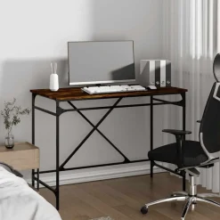 Meubles De Bureau-vidaXL Bureau chêne fumé 100x50x75 cm bois d'ingénierie et fer Ch&ecirc;ne fumé