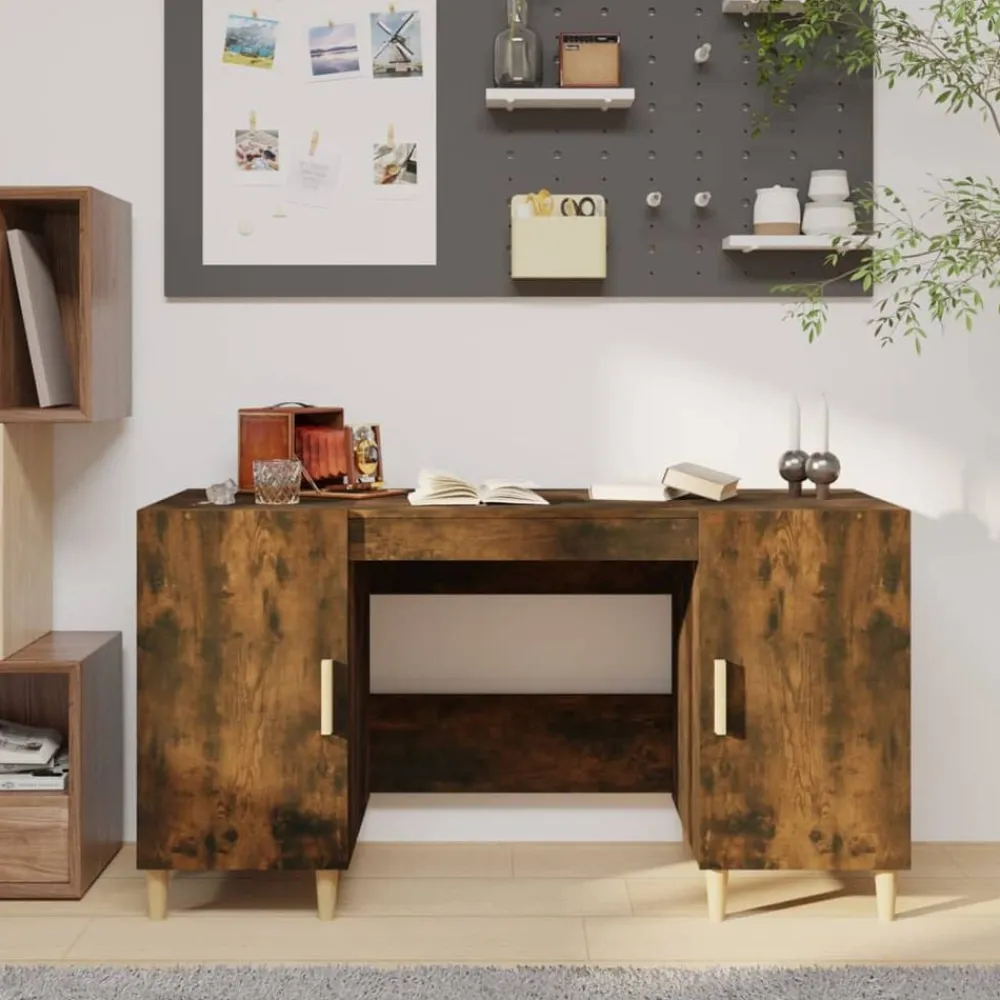 Meubles De Bureau-vidaXL Bureau Chêne fumé 140x50x75 cm Bois d'ingénierie Chêne fumé