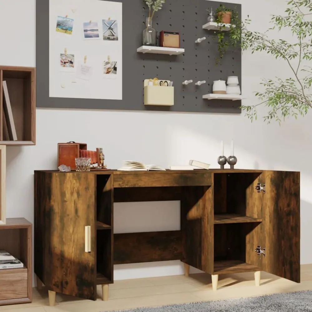 Meubles De Bureau-vidaXL Bureau Chêne fumé 140x50x75 cm Bois d'ingénierie Chêne fumé