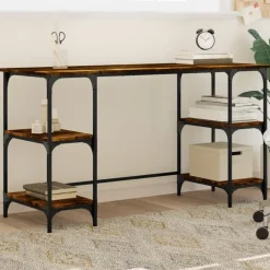 Meubles De Bureau-vidaXL Bureau chêne fumé 140x50x75 cm métal et bois d'ingénierie Ch&ecirc;ne fumé