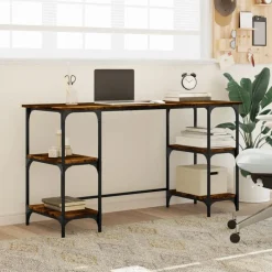 Meubles De Bureau-vidaXL Bureau chêne fumé 140x50x75 cm métal et bois d'ingénierie Ch&ecirc;ne fumé