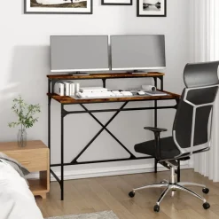 Meubles De Bureau-vidaXL Bureau chêne fumé 100x50x90 cm bois d'ingénierie et fer Ch&ecirc;ne fumé