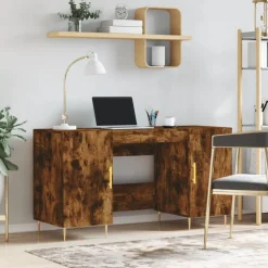 Meubles De Bureau-vidaXL Bureau chêne fumé 140x50x75 cm bois d'ingénierie Ch&ecirc;ne fumé