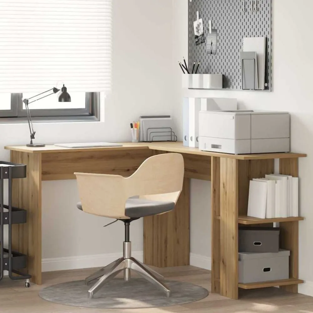 Meubles De Bureau-vidaXL Bureau d'angle avec étagère Chêne artisanal 140 x 113,5 x 75 cm chêne artisanal