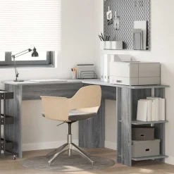 vidaXL Bureau d'angle avec étagère Gris Sonoma 140 x 113,5 x 75 cm