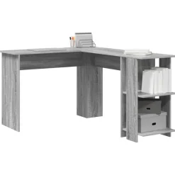 vidaXL Bureau d'angle avec étagère Gris Sonoma 140 x 113,5 x 75 cm