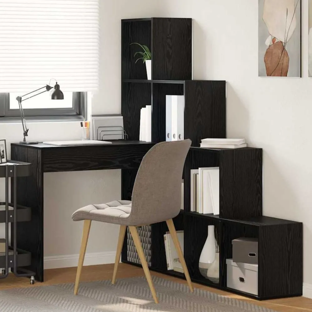 Meubles De Bureau-vidaXL Bureau d'angle avec étagère Chêne noir 101,5 x 149,5 x 149,5 cm Chêne noir